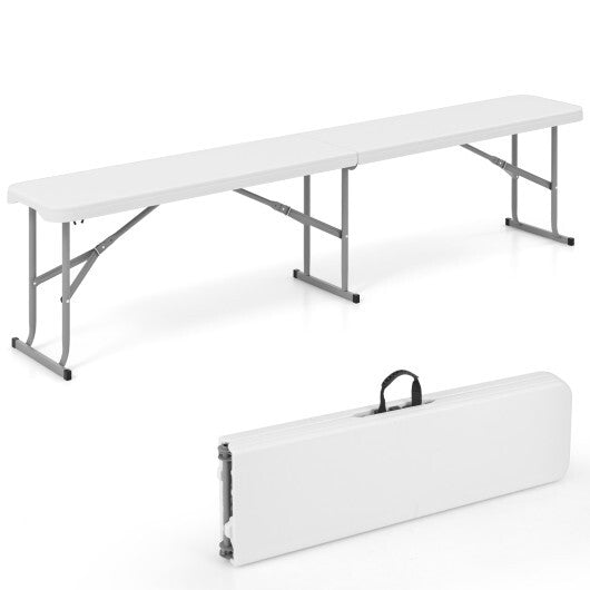 Load image into Gallery viewer, 6 Feet Plastic Folding Bench Picnic Camping Dining Seat with Carrying Handle-White - Color: White - Size: 6 ft

