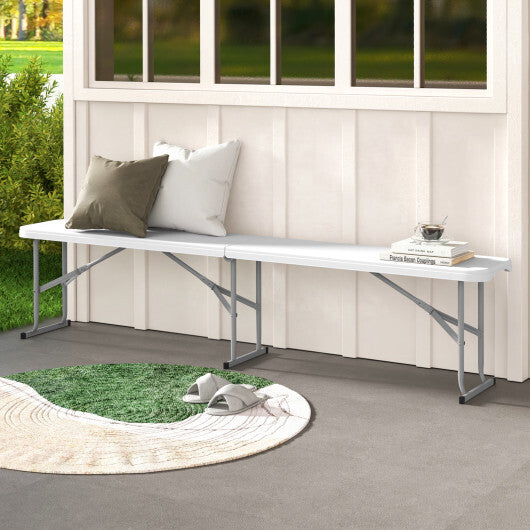 Load image into Gallery viewer, 6 Feet Plastic Folding Bench Picnic Camping Dining Seat with Carrying Handle-White - Color: White - Size: 6 ft
