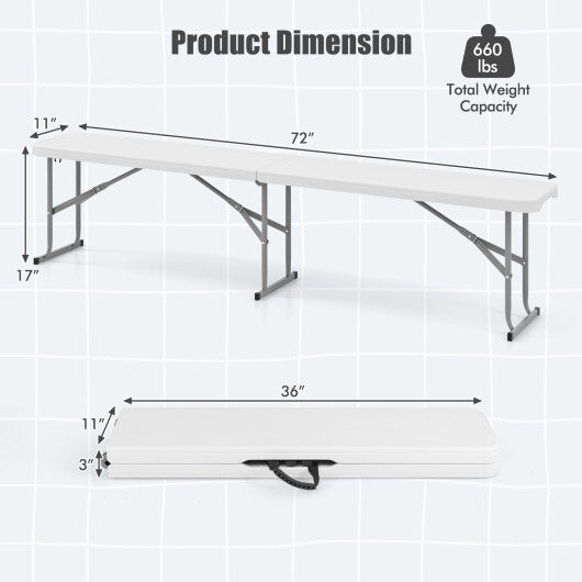 6 Feet Plastic Folding Bench Picnic Camping Dining Seat with Carrying Handle-White - Color: White - Size: 6 ft