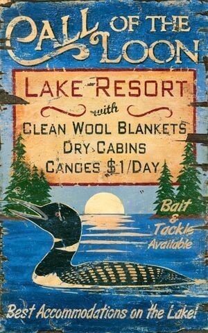 Load image into Gallery viewer, Vintage Style Loon and Lake Resort Advertisement Wall Art
