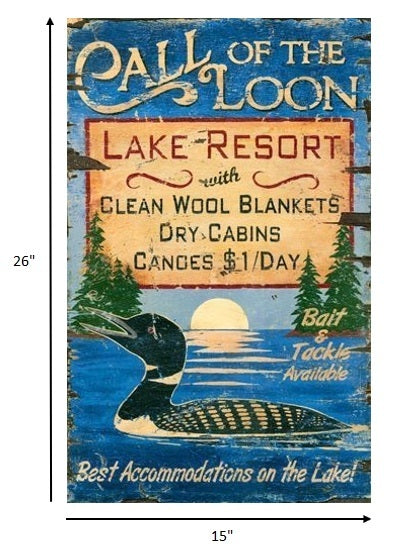 Vintage Style Loon and Lake Resort Advertisement Wall Art