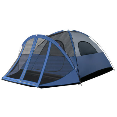 6-Person Large Camping Dome Tent with Screen Room Porch and Removable Rainfly - Color: Blue